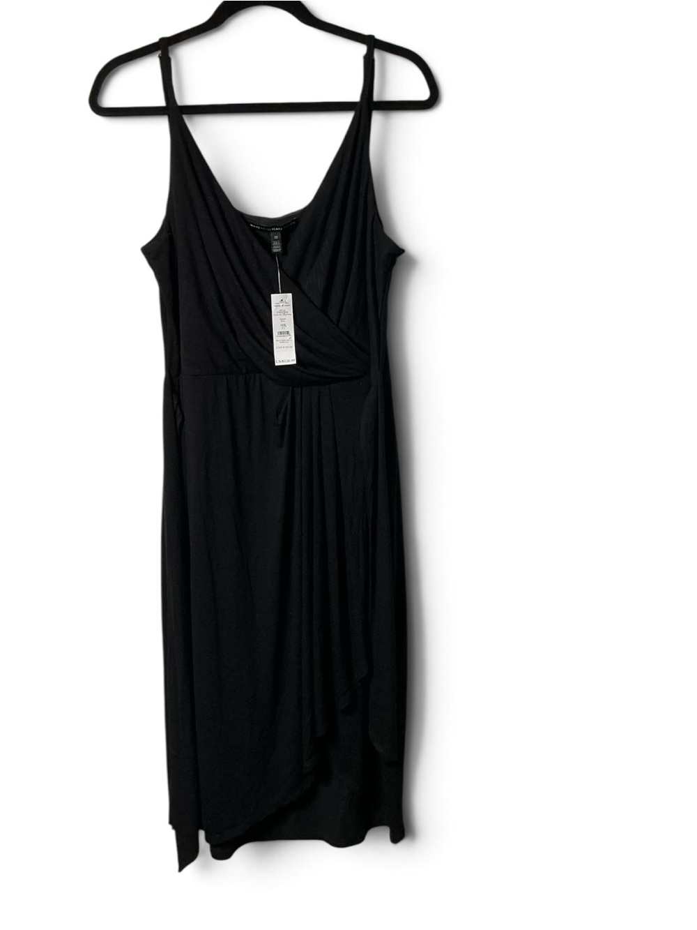 White House Black Market Black V-Neck Faux-Wrap Dress with Tie Size 12 - Picture 3 of 6